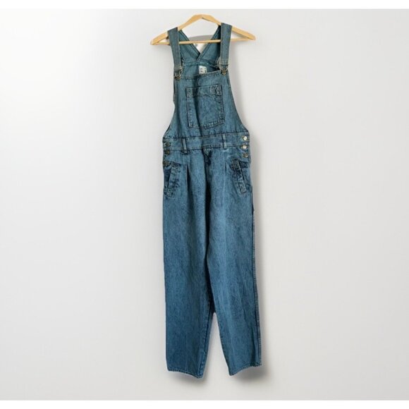 VTG 90s On The Brink Men Denim Carpenter Overalls Size M Teal Acid Wash Western - Picture 1 of 14